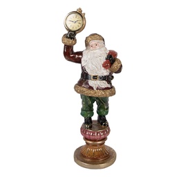 [6PR6054] Weihnachtsdeko Weihnachtsmann mit Uhr Rot Goldfarben 15x13x39 cm