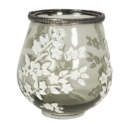 [6GL2877] Glass Tea Light Holder Flowers Green Ø 12x13 cm
