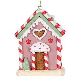 [6PR5325] Décoration pendante d'un maison Rose Blanc 6x4x8 cm