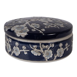 [6CE2390] Jewellery Box Blue White Ø 18x8 cm