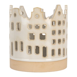 [6CE2346] Tealight Holder Christmas Houses Beige Brown Ø 11x11 cm
