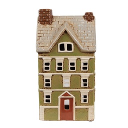 [6CE1870] Kerzenhalter Weihnachten Häuschen Grün Beige 14x10x26 cm