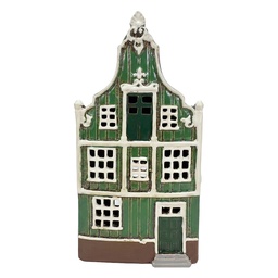 [6CE2543] Tealight Holder Christmas House Green Brown 13x9x26 cm