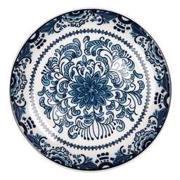 [6CEDP0166] Crockery Breakfast Plates White Blue Ø 21x3 cm