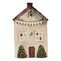 [6CE2279] Kerzenhalter Weihnachten Häuschen Beige Rot 10x8x15 cm