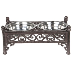 [6Y3198] Food Bowl for Dog and Kat Brown 28x15x13 cm / 2x500 ml