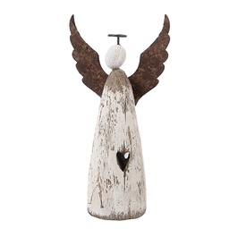 [6H2420M] Décoration de Noël Ange Blanc Marron 9x4x18 cm