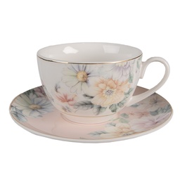 [FLOKS] Tazzina da caffè con piattino Rosa, Bianco 12x9x6 cm / Ø 15x2 cm / 250 ml