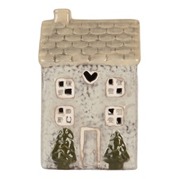 [6CE2278] Kerzenhalter Weihnachten Häuschen Grau Beige 9x8x15 cm