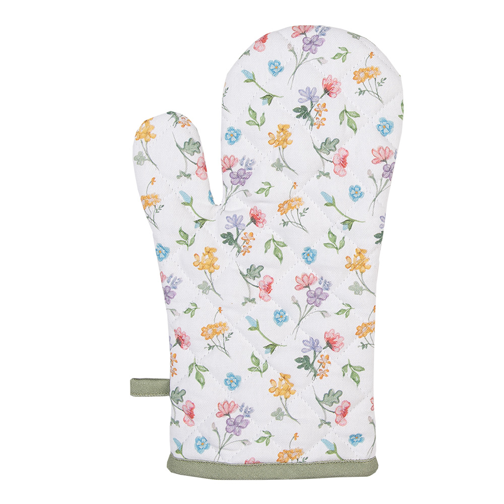 Clayre & Eef Ovenwant 18x30 cm Wit Groen Katoen Bloemen