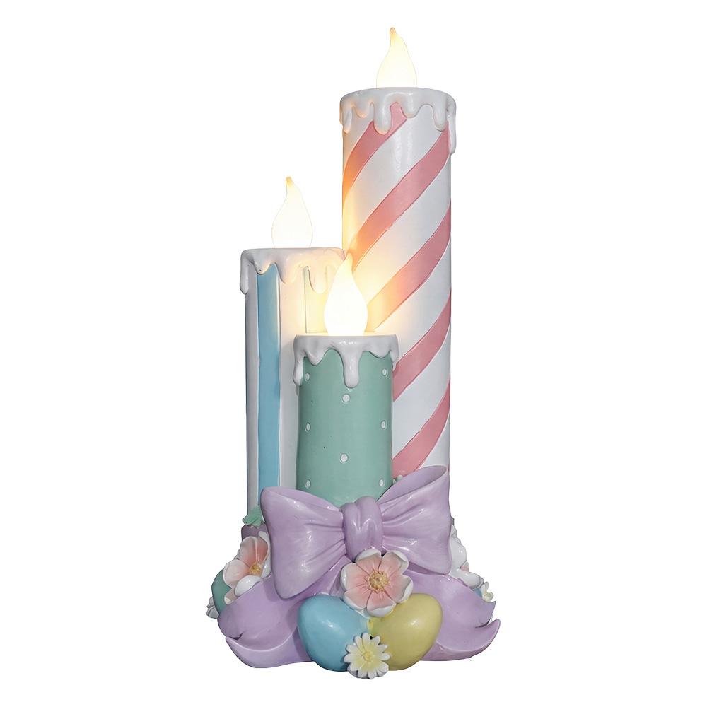 Decoration candle with LED White Pink 20x20x41 cm