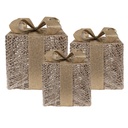 Dekoration Geschenk mit LED 3er Set Goldfarbig 25x25x30 / 20x20x24 / 15x15x17 cm / 6xAA