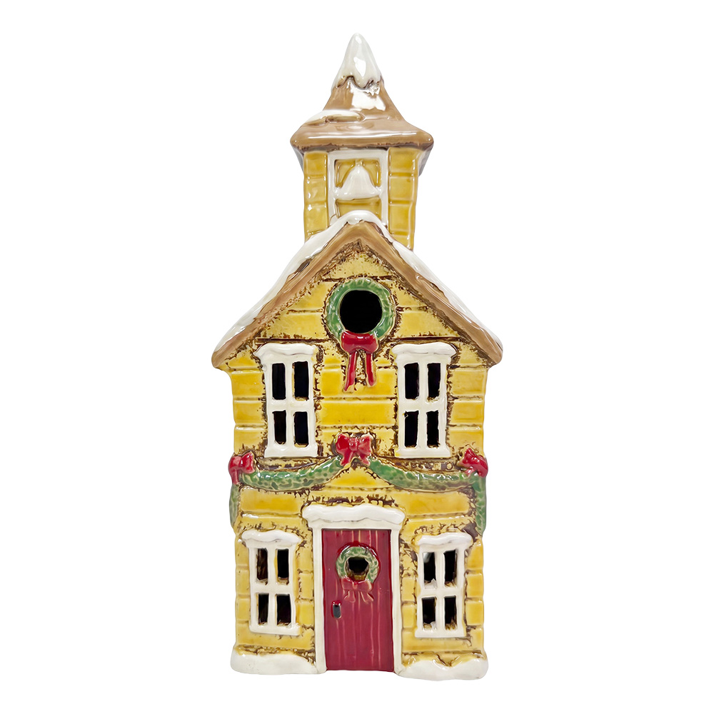 Tealight Holder Christmas House Yellow White 12x9x28 cm