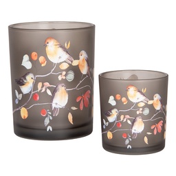 [6GL4954] Tealight holder (2) Grey Orange Ø 7x8 / 10x13 cm