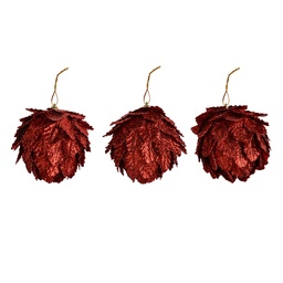 [66172R] Weihnachtsdeko Blume (set 3) Rot Ø 8x8 cm