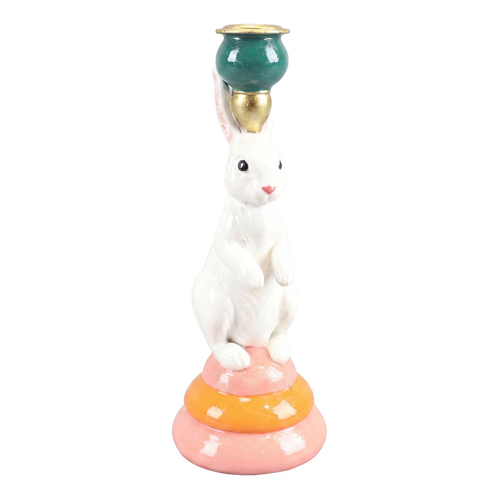 Bougeoir Lapin Blanc Rose Ø 10x23 cm