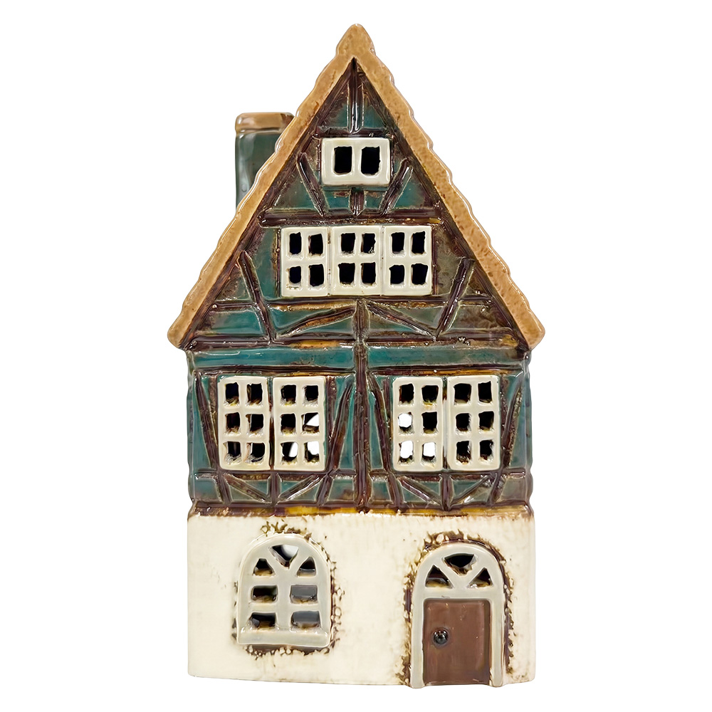 Porte-lampes de Noël chalet Bleu Marron 11x8x19 cm