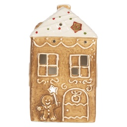 [6CE2334] Tealight Holder Christmas House Brown White 9x7x16 cm