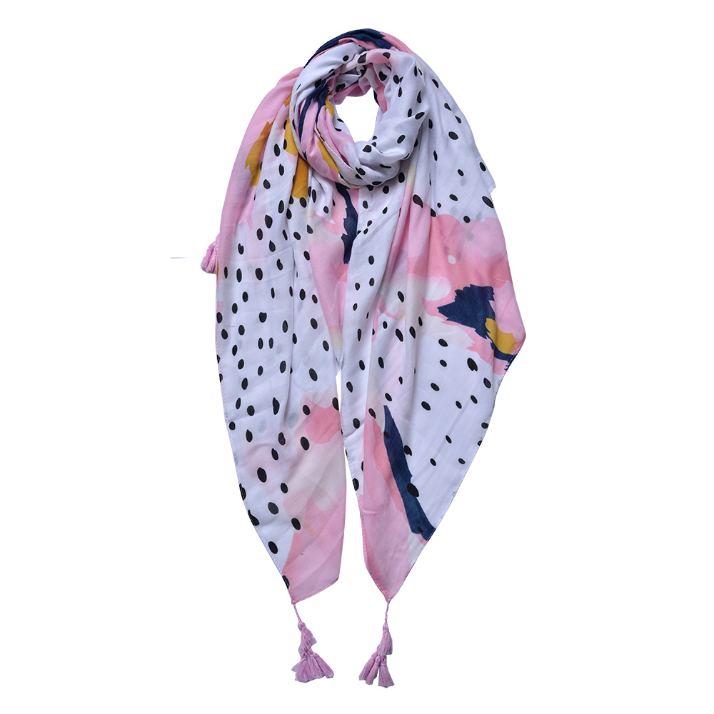 Schal Damen Muster Weiß Rosa Blau 90x180 cm