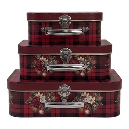 [67048] Decoration suitcase Set of 3 Red 30x21x9/25x18x9/20x16x8 cm
