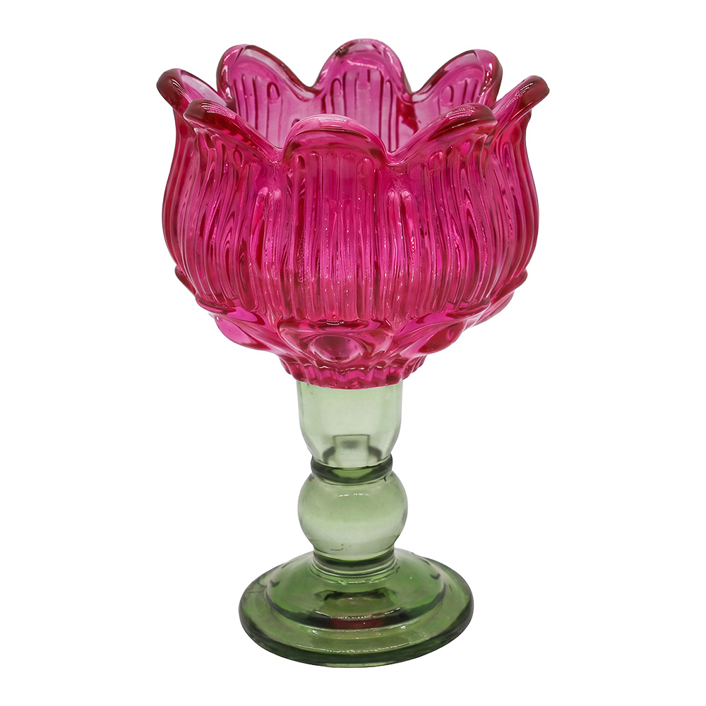Glass Tea Light Houder Pink Green Ø 13x19 cm