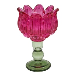 [6GL5548F] Glass Tea Light Houder Pink Green Ø 13x19 cm