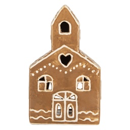 [6CE2335] Portacandele Natale Casette Marrone Bianco 10x10x16 cm