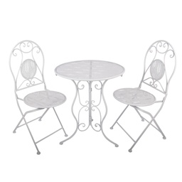 [5Y1433] Bistro Set Table Chairs (3 pcs) White Ø 60x70 / 50x40x93 cm (2)