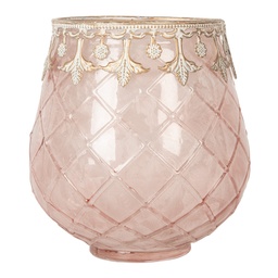 [6GL5221] Portacandele in Vetro Rosa Oro Ø 13x14 cm
