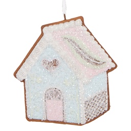 [6PR5338] Ciondolo di decorazione di una casetta Blu Bianco 9x1x10 cm