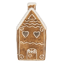 [6CE2324] Portacandele Natale Casette Marrone Bianco 11x9x21 cm