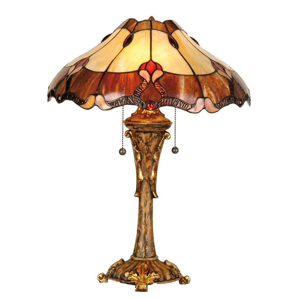 Tiffany Tischlampe Rot, Beige Ø 40x53 cm E27/max 2x60W