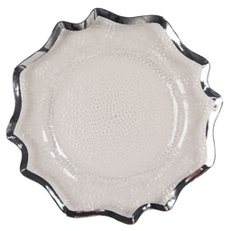 [65238ZI] Presentation Plate Transparent, Silver color Ø 33x1 cm