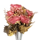 Fleur artificielle bouquet roses Rose Couleur or 18x15x50 cm
