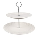 Clayre & Eef Etagère 2 laags Ø 26x26 cm Wit Keramiek