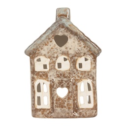 [6CE2291] Portacandele Natale Casette Beige Verde 9x6x13 cm