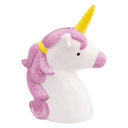 [6CE2474] Tirelire Licorne Blanc Rose 12x9x19 cm