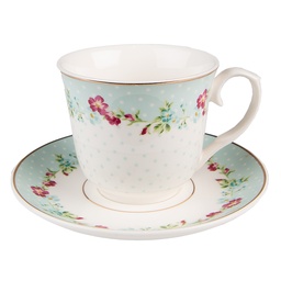 [6CEKS0128] Kaffeetasse mit Untertasse Weiß 13x10x7 / Ø 15x2 cm / 250 ml