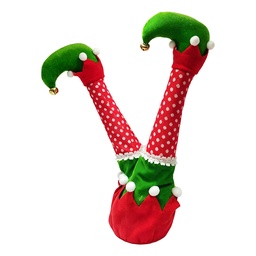 [66901] Decorazione Gambe da elfo di Natale Rosso Verde 35 cm / 3xAA