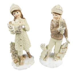 [6PR4794] Weihnachtsdekoration Bild 2er Set Kinder Beige 9x8x22 cm