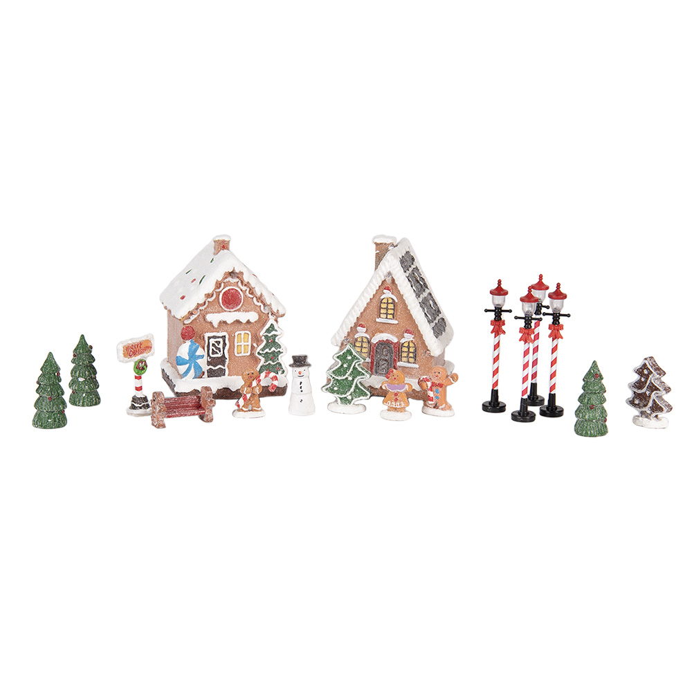Decoratie huisjes met LED (set 17) 9x8x13 cm / 2x 2xAAA