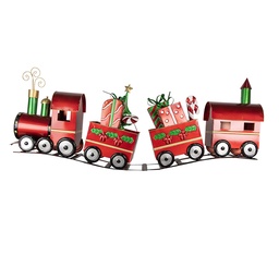 [5Y1256] Decorazione Treno rosso 133x24x52 cm
