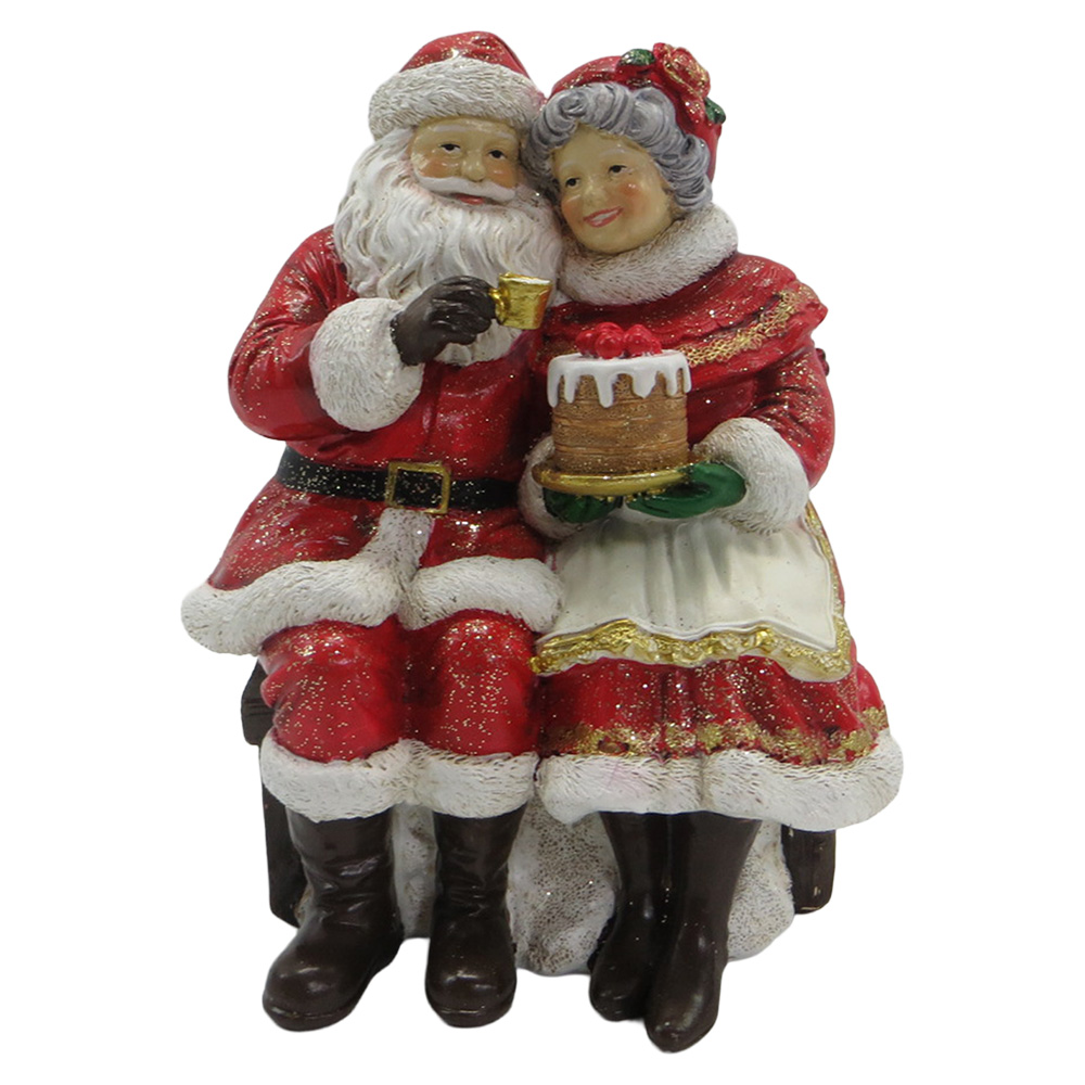 Decoratie kerstman en kerstvrouw 13x10x16 cm