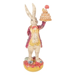 [6PR6021] Dekoration Kaninchen mit Torte Beige Rot 14x10x30 cm