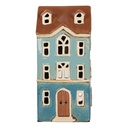 Porte-lampes de Noël chalet Bleu Marron 11x9x22 cm