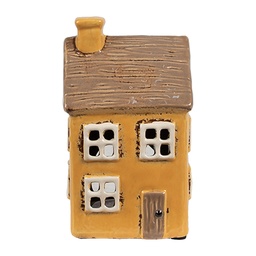 [6CE1891] Tealight Holder Christmas House Yellow Brown 9x9x15 cm