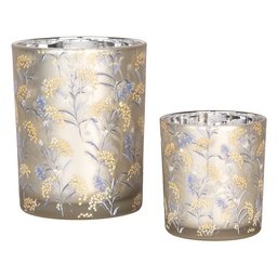 [6GL4966] Tealight holder (2) Grey Yellow Ø 7x8 / 10x13 cm