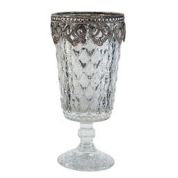 [6GL1852] Glass Tea Light Holder Silver Ø 8x16 cm