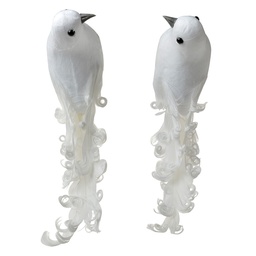 [66144] Décoration Oiseau  (Set de 2) Blanc 19x9x10 cm
