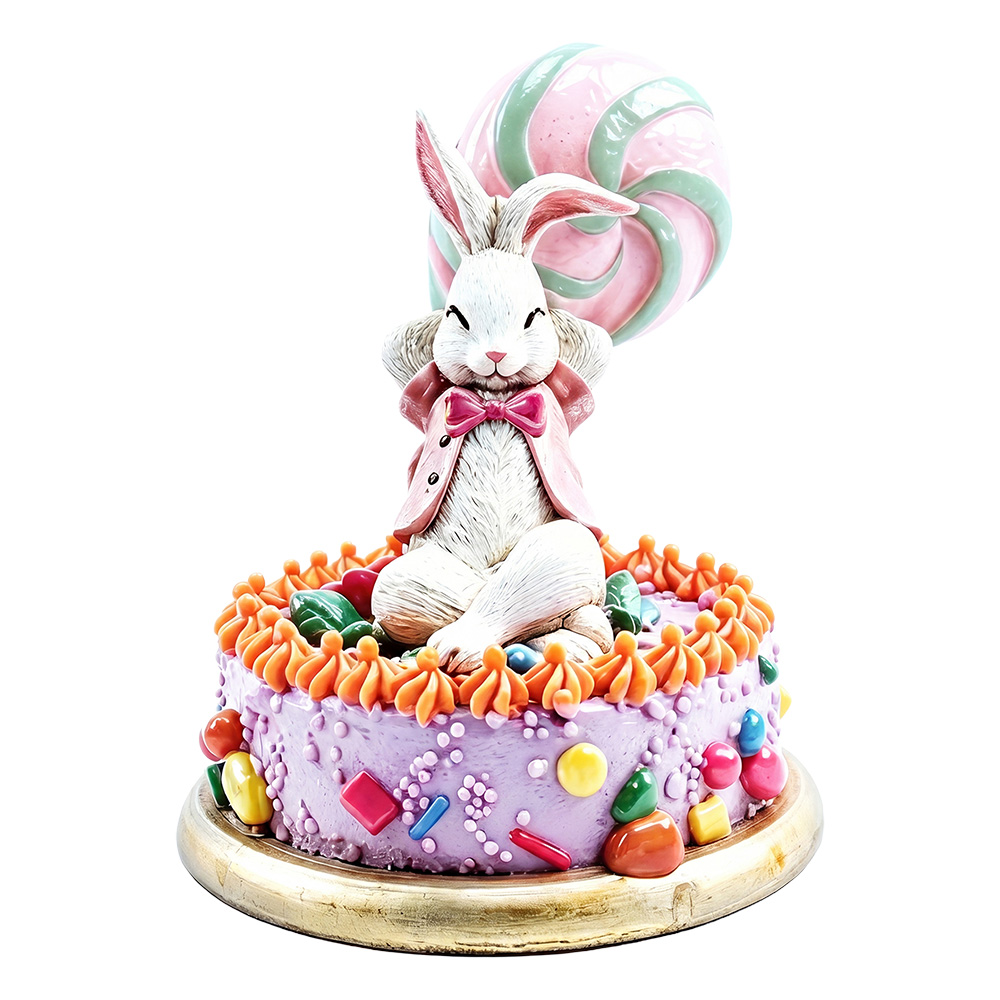 Decoration Rabbit on cake White Pink 18x17x20 cm